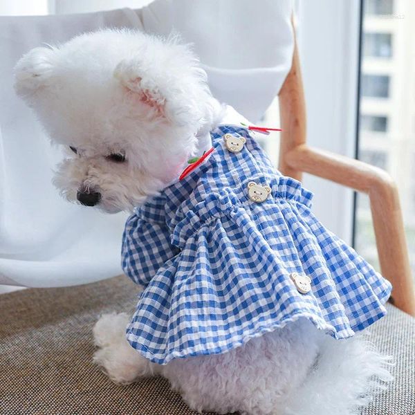 Abbigliamento per cani Gonna scozzese estiva Vestiti per animali domestici Gatto Teddy Bichon Abito Gattino Ragazza Costume Modello mela Cucciolo