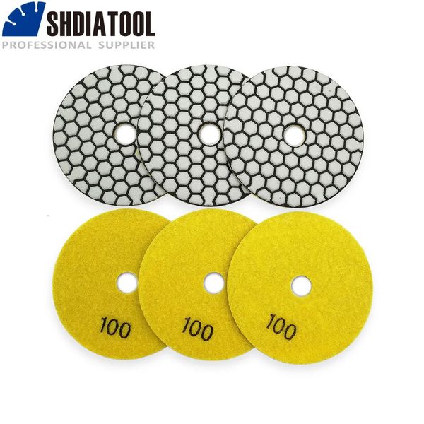 SHDIATOOL 6pcs Diamante Resina Bond Almofada de Polimento Seco 4/100mm Grit #100 Granito Mármore Pedra Flexível Disco Polidor Lixar 240321