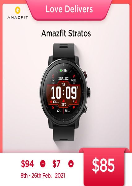 Original amazfit stratos smartwatch relógio inteligente bluetooth gps contagem de calorias monitor cardíaco 50m à prova dwaterproof água para android ios phone7805642