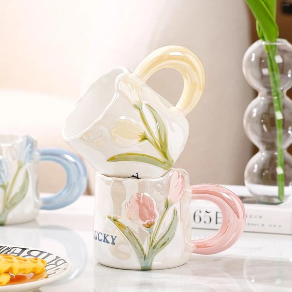 Tazze Tazza a tulipano da 380 ml Tazza in ceramica creativa Regalo a mano Coppia adorabile Caffè Acqua Compleanno per il giorno dell'insegnante