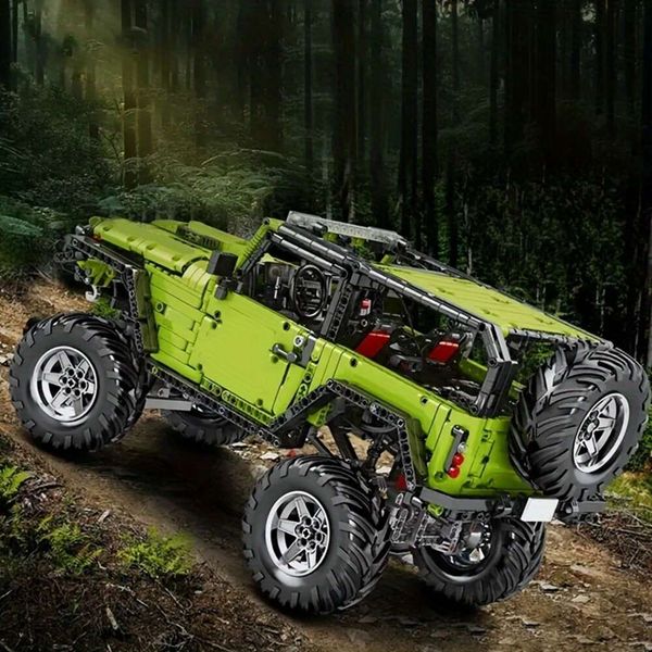 2343 + peças enfeites de blocos de construção de montanha verdes e criativos, 1:8 grande modelo de coleção de veículos off-road 3D de montagem alta e difícil, férias divertidas DIY