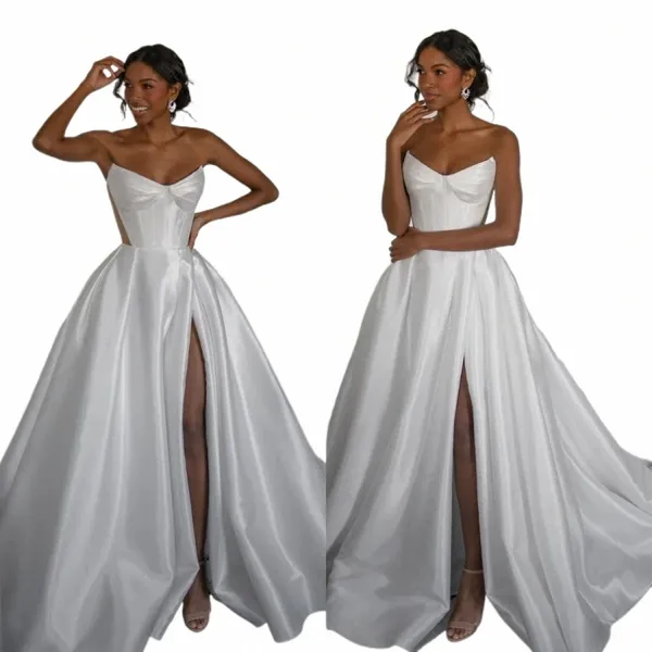 Sexy A Linha de Casamento Dres Para As Mulheres Strapl Querida Coxa Slit Vestidos De Novia Ser Corpete Cetim Elegante Vestidos de Noiva T1eT #