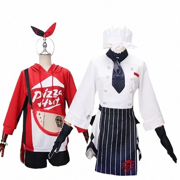 Genshin Impact Cosplay Eula Cosplay Costume Âmbar Cosplay Pizza Hut Garçom Uniforme Adulto Halen Festa de Natal 948L #