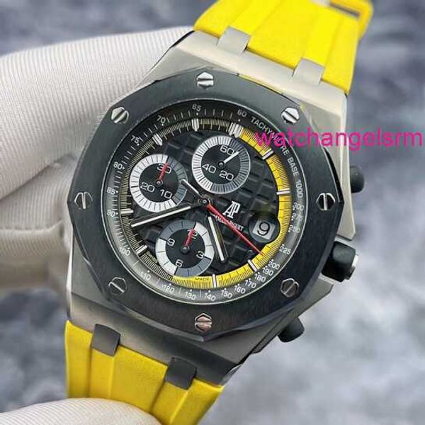 Orologio da polso svizzero AP Royal Oak Offshore Series 26207IO Orologio meccanico automatico trasparente da uomo in edizione limitata nero e giallo 42 mm