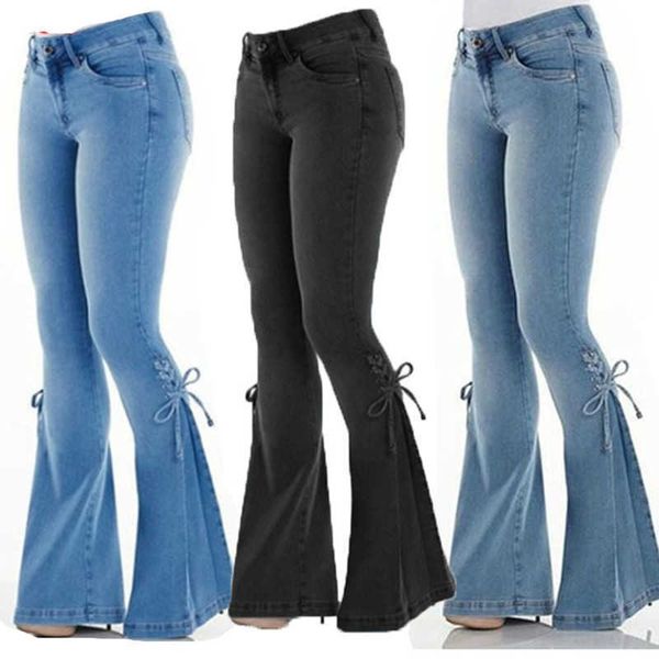 J9124 vintage cintura baixa flare buraco prata jeans feminino estilo retro sino inferior magro perna larga calças jeans plus size