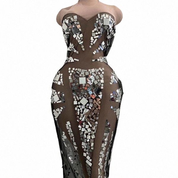 lusso paillettes sera dres sexy prospettiva maglia Dr partito delle donne sirena Dr Prom cantante specchi costumi DT2408 A4nm #