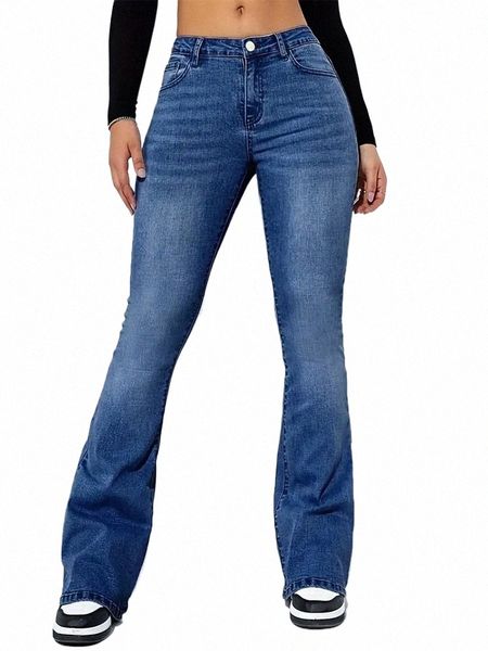 2024 Элегантные женские расклешенные эластичные джинсы с усами скинни клеш с высокой талией Джинсовые брюки Леди Небесно-голубой Y2K Панк Lg Брюки L3oF #