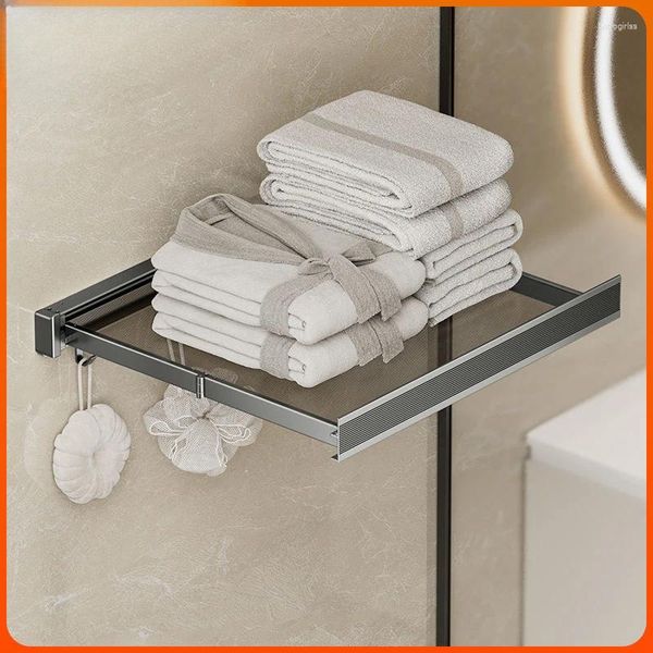 Ganchos Rack de toalhas dobráveis invisíveis no banheiro sem perfuração de armazenamento no banheiro montado na parede