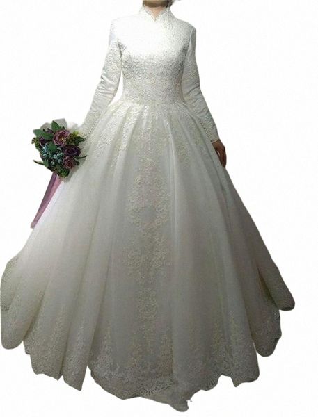 Nuoxifang Robe de Mariage Arap Gelin Gown İslami LG Kollu Arap Balo Ball Elbise Dantel Müslüman Düğün Dr 2022 Vestido de Noiva 70li#