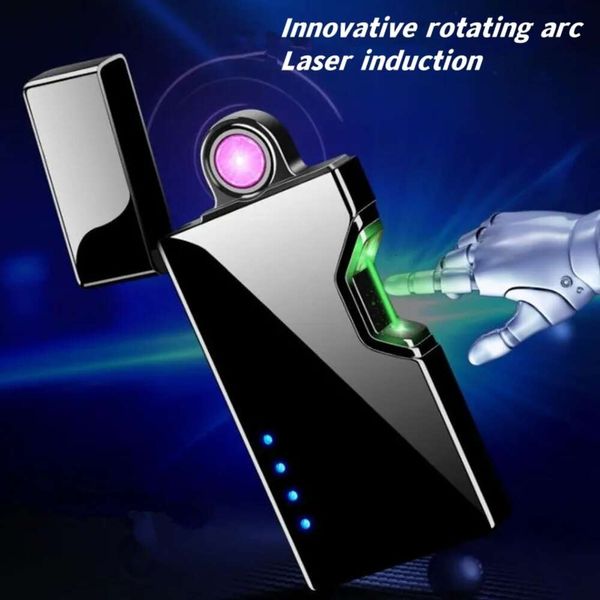 Nuovo accendino elettrico portatile antivento in metallo con ricarica USB al plasma a doppio arco a impulsi, regalo da uomo personalizzato personalizzato