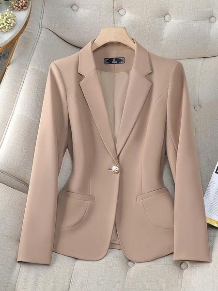 Ternos femininos chegada moda primavera feminino blazer feminino cáqui damasco preto sólido escritório senhoras negócios trabalho wear formal casaco casaco