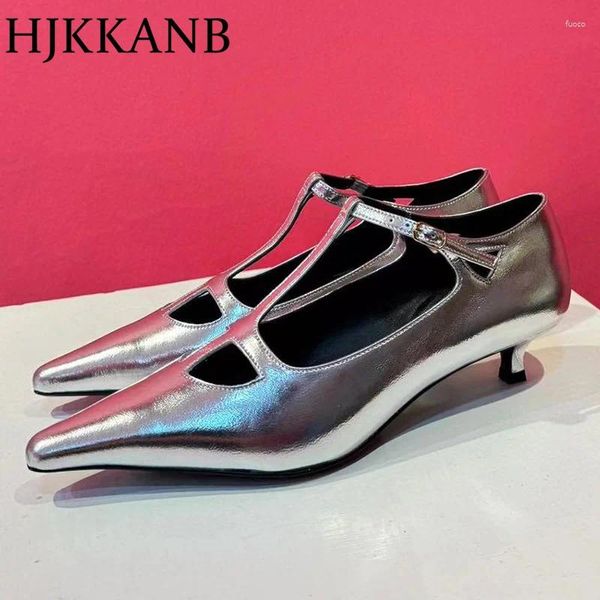 Freizeitschuhe Damen Echtes Leder Metallschnalle Low Heels Pumps Frühling Spitze Zehen Stilettos Walking 2024 Party Fashion Single