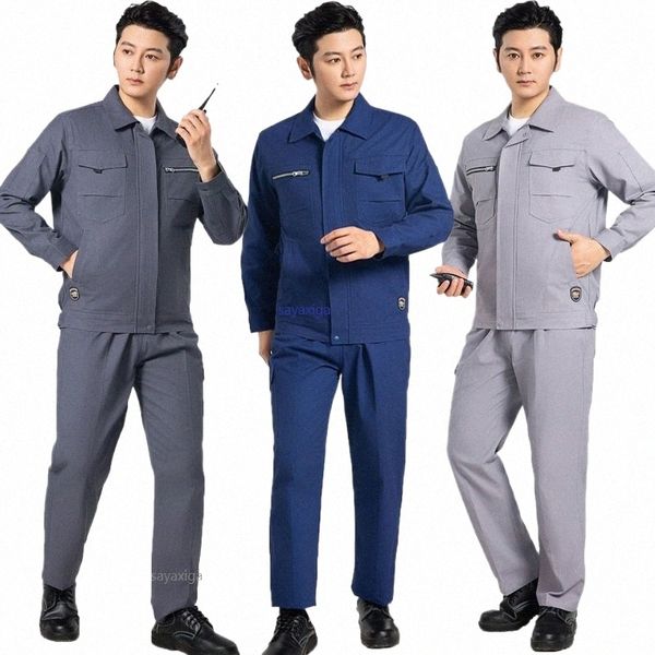 100% Cott Roupas de Trabalho Para Homens Escovado Tecido Terno de Soldagem Fábrica Oficina Uniforme Auto Reparação Mecânica Macacão de Trabalho W8J8 #