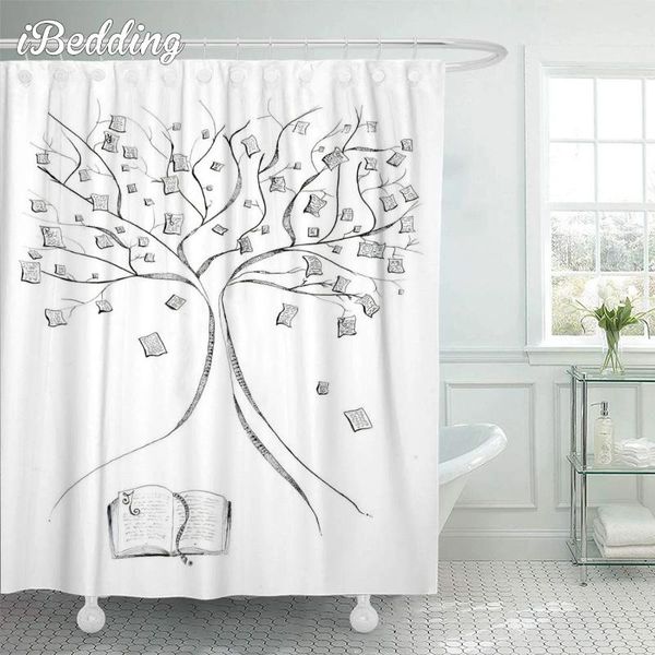 Tende da doccia Minimalista Sfondo bianco Tenda 3D stampato Cartone animato Impermeabile con ganci Bagno per la decorazione