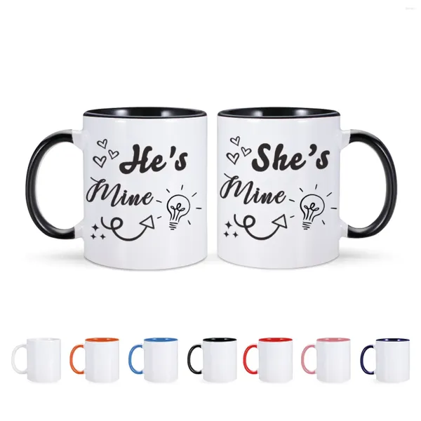 Canecas 2 pc / conjuntos casais engraçado caneca de café cerâmica 11oz ele é meu ela é xícara de chá presentes para marido esposa presentes de aniversário