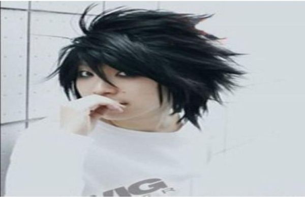 100 nuovissime immagini di moda di alta qualità parrucche piene del merletto Vendi popolare Death Note L Nero corto elegante parrucca cosplay anime7338320