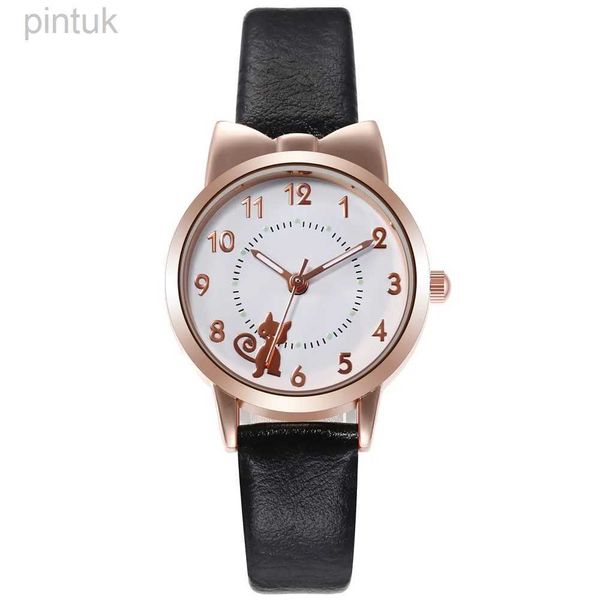 Relógios de pulso 2024 novo alto gato bonito luminoso mulheres relógios simples vintage pequena pulseira de couro casual esportes relógio de pulso 24329