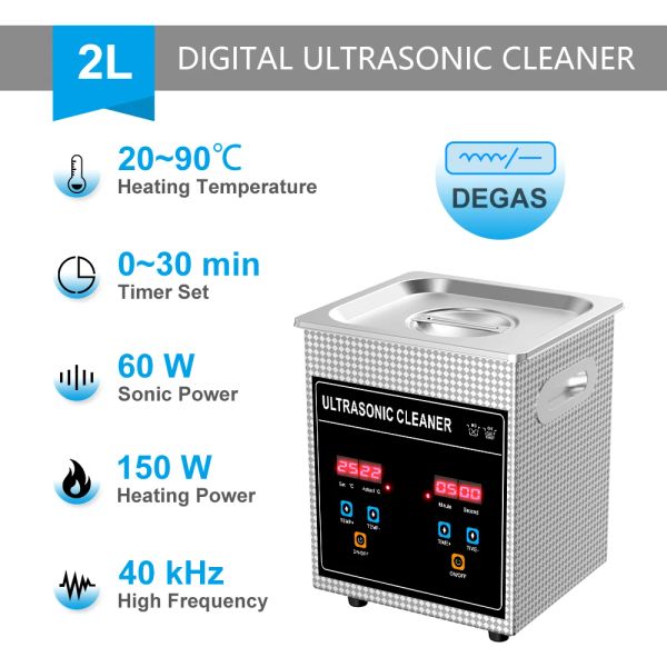 Zappers 2l Bagno ad ultrasuoni 60w Timer digitale Pulitore ad ultrasuoni Bagno Sonicator Gioielli Monete Strumenti per manicure Degas