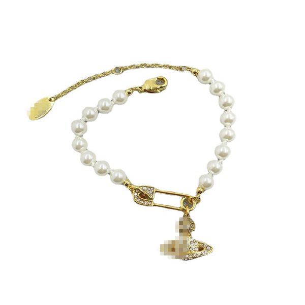 Designer-Vivianes-Charm-Armbänder für Damen, Gold 925 Silber, Vintage, dreidimensionaler Planet Venus und Saturn, Diamant-Perlen-Halskette, Weihnachtsgeschenk-Schmuck