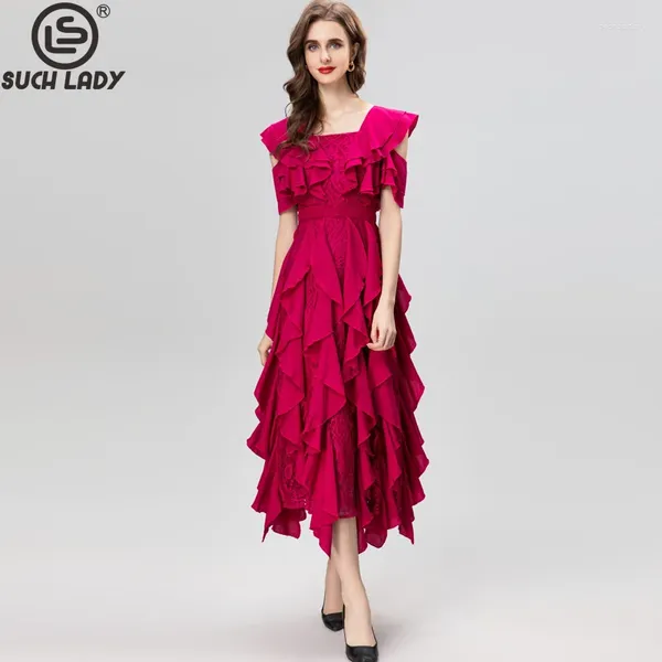 Partykleider Damenkleid Quadratischer Ausschnitt Rüschen Stickerei Spitze Patchwork High Street Designer Mode Abendkleid