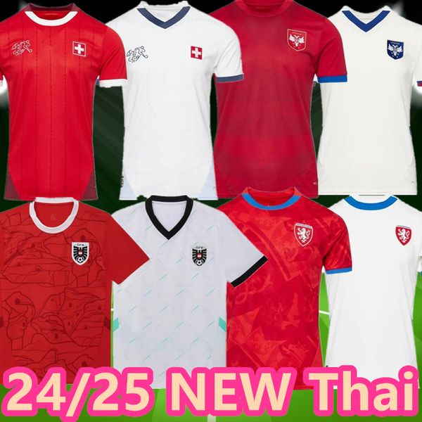 24 25 Euro Cup República Tcheca Futebol Jerseys Suíça Home Away 2024 Áustria Vermelho Azul Branco 2024 2025 Islândia Esportes Camisas de Futebol Sportswear Sérvia Camisola