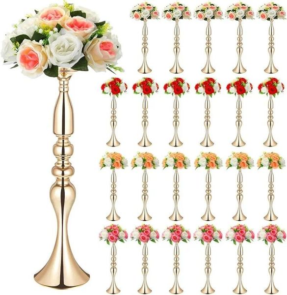 Vasos Rtteri 24 Pcs Metal Casamento Central Mesa Decoração Flor Stand 20 Polegada Alto Vaso Vela Titular Festa (Ouro)