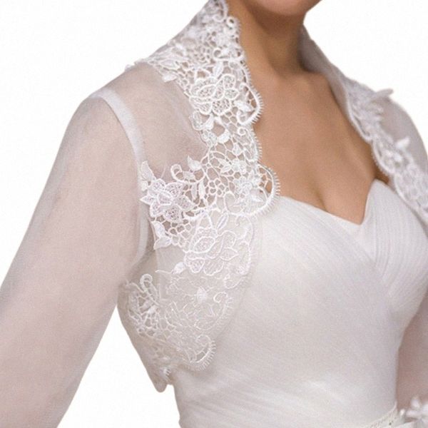 donne 3/4 maniche giacca da sposa mantello ricamo floreale pizzo trim avvolgere scrollata di spalle bolero da sera mantella da sposa cardigan n7qX #