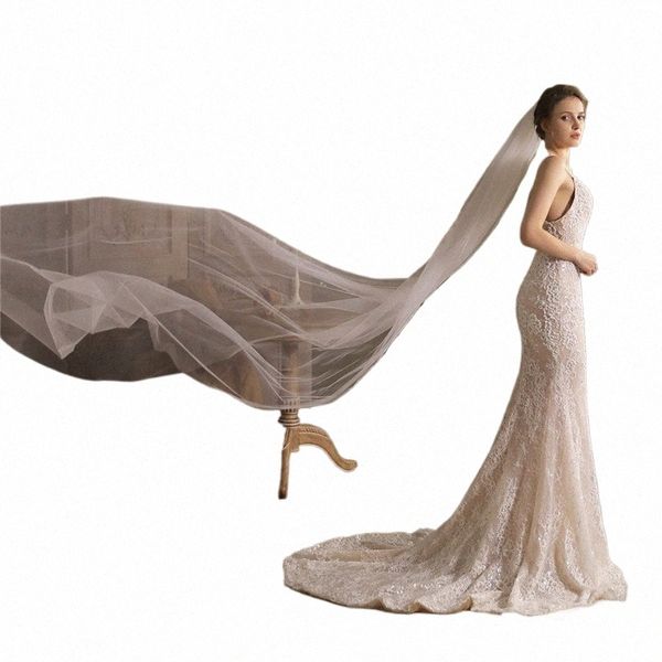 cc Velo da sposa Donna Capelli da sposa Accory Gioielli di fidanzamento Tulle Design semplice Lg Veli da cattedrale Uno strato Vendita calda V828 o8Uc #