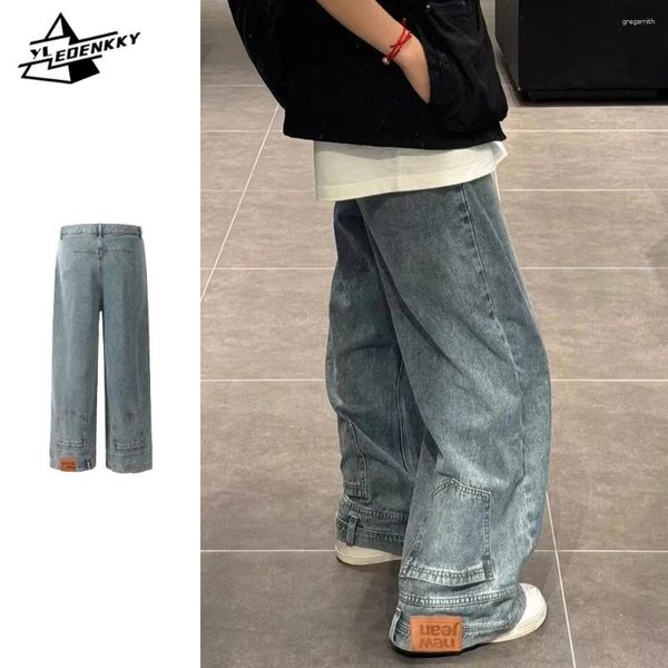 Jeans da uomo High Street Uomo Donna Design reversibile Pantaloni in denim a vita alta Pantaloni larghi a gamba dritta lavati Hip-hop Unisex