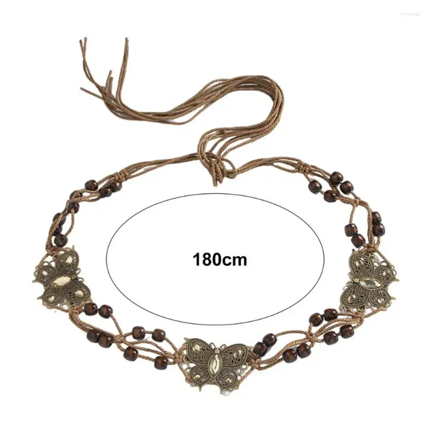 Cintos Mulheres Cinto Bohemian Beads Decor Trançado Mulheres Étnicas Lace Up Cintura Ajustável Cinta Para Senhora Individual Leve