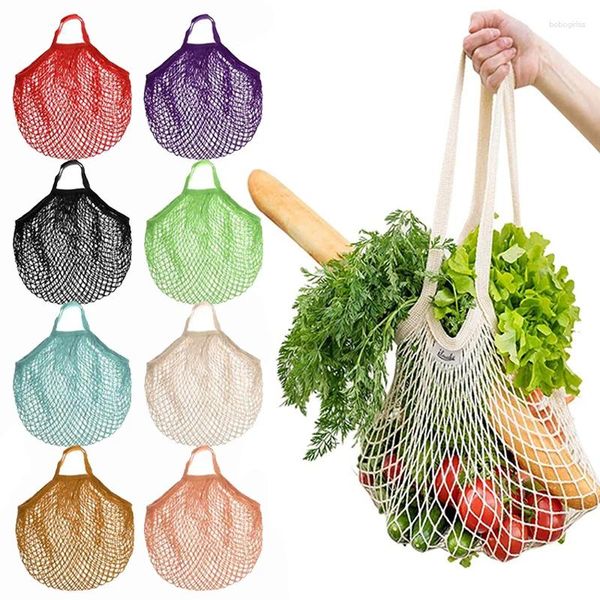 Sacos de armazenamento Reutilizáveis Lavável Algodão String Net Compras Frutas Vegetais Saco Malha Mercearia para Storag