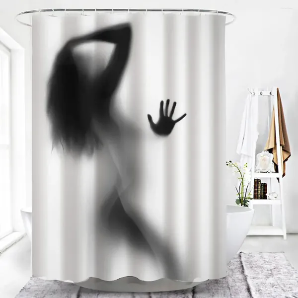 Duschvorhänge Sexy Frau Silhouette Vorhang Badefigur 3D-Druck Badezimmerdekoration Polyesterstoff mit Haken
