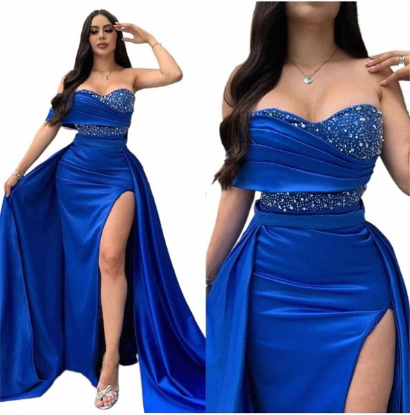 Royal Blue Sirena Abiti da sera con gonne staccabili Paillettes Sweetheart Split Prom Dr Sweep Train Vestidos De Noche 34hH #