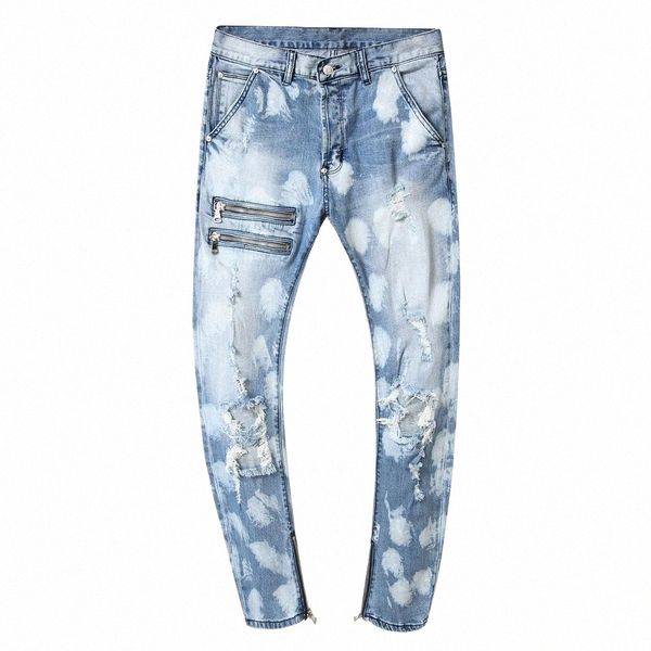 nuovi jeans denim strappati per uomo taglie forti 44 46 con zip finta pantaloni elastici firmati pantaloni dritti jeans blu di alta qualità pantaloni maschili q1In #