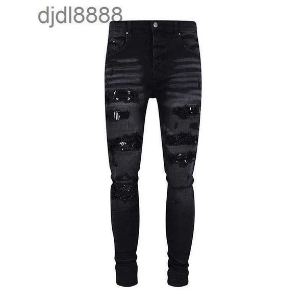 Herren-Designerhose FOG amira Trendy Brand Black Bull Washed Worn Out Paillettenbestickte Slim-Fit-Jeans Herren High Street Instagram