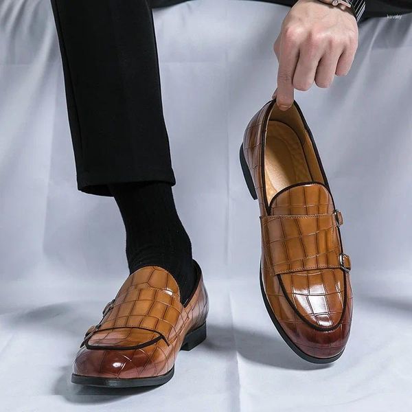 Scarpe eleganti da uomo con doppia fibbia, mocassini slip-on, formali, casual, da lavoro, comode per gli uomini