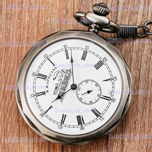 Outros relógios Antique Silver London Pocket Fob es Hand Wind Skeleton Homens Mulheres Bolso Mecânico com Colar de Corrente Pingente T240329