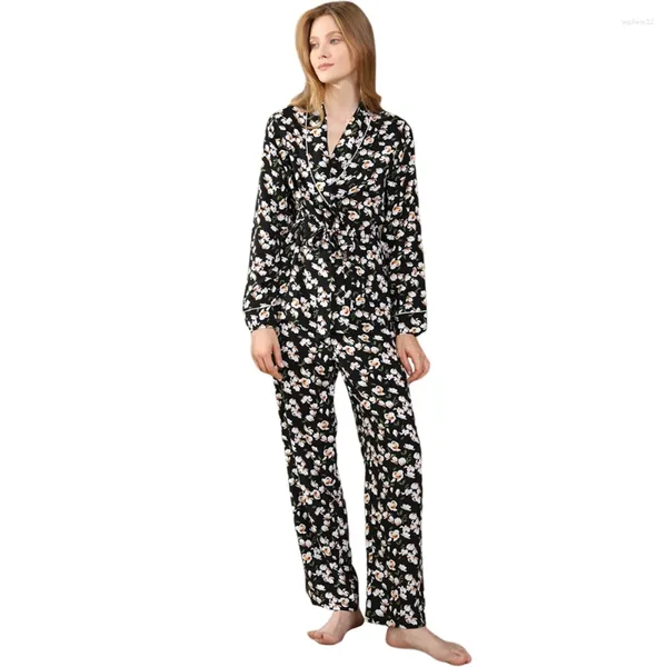 Casa roupas primavera/outono meninas pijamas conjunto senhoras terno calças de manga longa simples loungewear feminino solto pijamas homewear