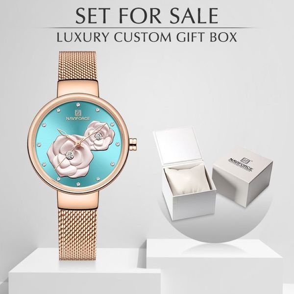 Neue NAVIFORCE Rose Gold Frauen Uhren Kleid Quarzuhr Damen mit Luxus Box Weibliche Armbanduhr Mädchen Uhr Set für 345S