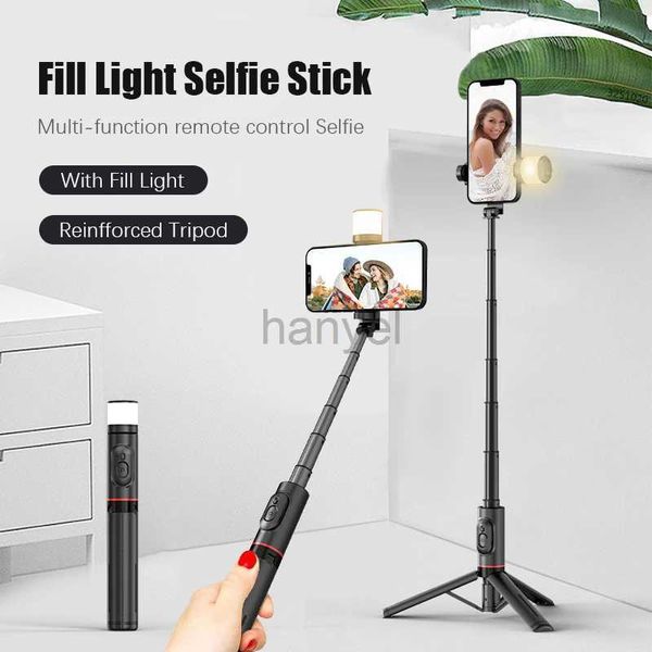 Selfie Monopods FGCLSY 2023 Novo alumínio oculto sem fio Selfie Stick Bluetooth Obturador Monopé Tripé de telefone com luz de preenchimento para transmissão ao vivo 24329