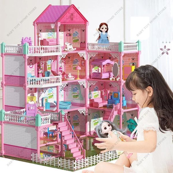 Montessori Doll Houses 3D montajlı DIY Minyatürler Dollhouse Aksesuarları Villa Prenses Kalesi Kızlar Doğum Günü Hediyeleri Oyuncaklar Evi 240321