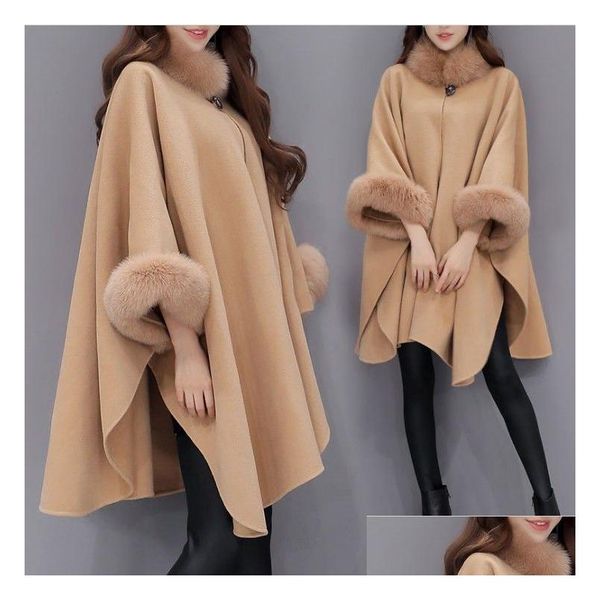 Damen Wollmischungen Frauen Capes Mantel Pelzkragen Design Winterkleidung Oberbekleidung Tops Lose Mode Mäntel Damen S-3Xl Drop Delivery App Dhbwd