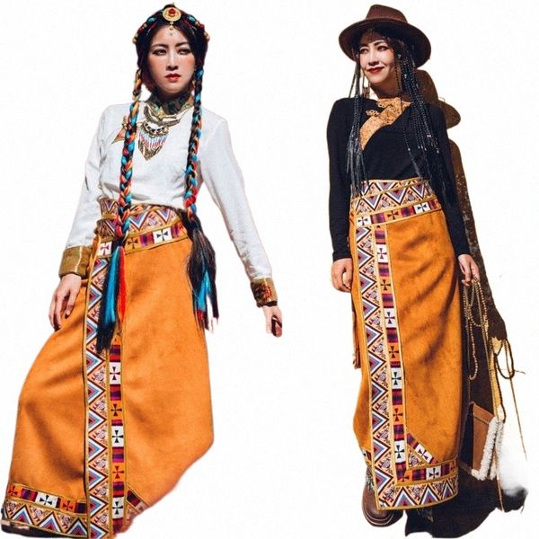 Gonna a portafoglio stile tibetano Cintura da donna Abbigliamento etnico retrò m8VS #