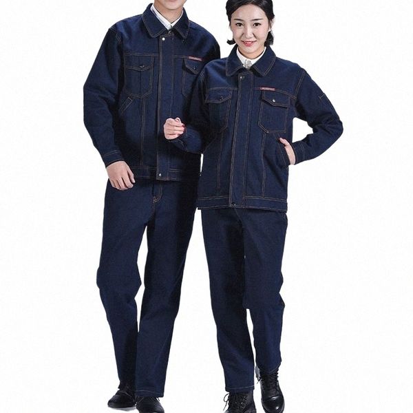 Set di vestiti da lavoro per uomo/donna, uniforme in denim, officina di fabbrica, tute con maniche lunghe, tuta per saldatura, nave libera, resistente all'usura, Cott b0Cv #