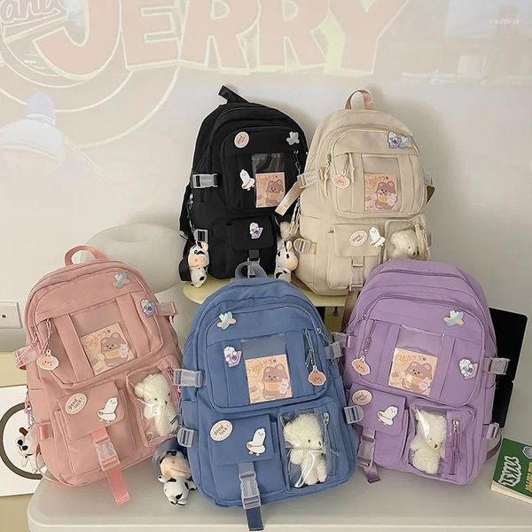 Sacos escolares mulheres laptop mochila harajuku rosa roxo cor bonito adolescentes meninas alta estudante bolsos