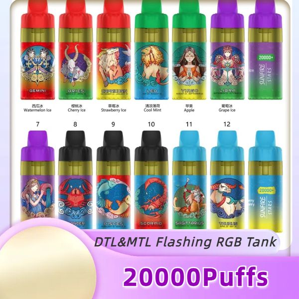 Yeni Orijinal Sunfire Stars 20000 Puff 15000 Puffs 15K 20K DTL Vaping Style Tek Kullanımlık Vapes Tip C Şarj edilebilir ücretsiz gemi 12ml 30ml yasal Vapes Desechable Nargile Kalem