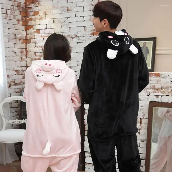 Ev Giyim Yetişkin Anime Kigurumi Onesie Komik Siyah Domuz Kostüm Pijamalar Kadınlar İçin UNISEX PAKNELİ Sıcak Yumuşak Hayvan Oneepieces Placiewear