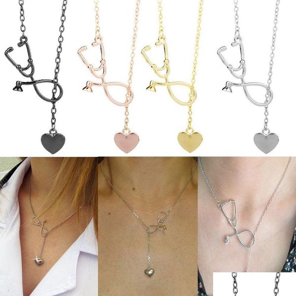 Anhänger Halsketten Verkauf von medizinischem Schmuck Legierung Ich liebe dich Herz Halskette Stethoskop für Krankenschwester Arzt Geschenk Großhandel Drop Lieferung Pe Dhpmx