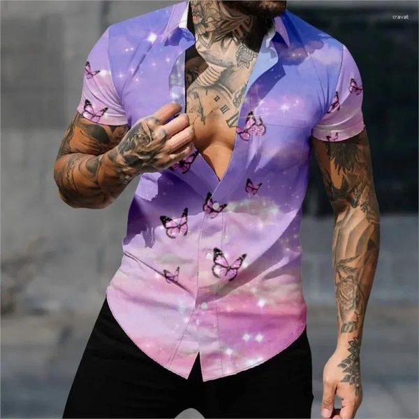 Camicie casual da uomo Camicia hawaiana Moda uomo Farfalla Trendy Cool Stampa 3D Estate Manica corta Abiti oversize da spiaggia