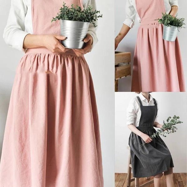 Gonna da tavolo Stile nordico da donna da donna Raccogli vita Abito carino Ristorante Caffetteria Cucina di casa per cucinare Grembiule in cotone 3 colori